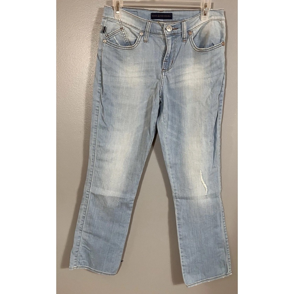 Rock &Republic Kendall 5 Pocket Distressed Light Wash Jeans 8 W30" L28" R9"